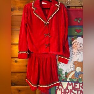 Red Women's Pajama Set with Bow Accents